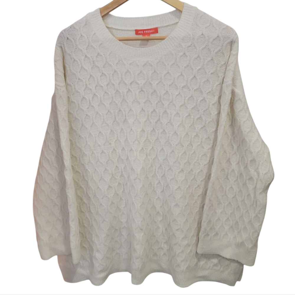 Joe Fresh Cable Knit Sweater Cozy Classic Crewneck Ivory Pullover Women’… - Picture 15 of 15